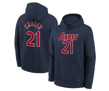 Men's Philadelphia 76ers #21 Joel Embiid Navy Pullover Hoodie