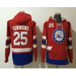 Men's Philadelphia 76ers #25 Ben Simmons NEW Red Pocket Stitched NBA Pullover Hoodie