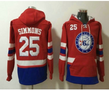 Men's Philadelphia 76ers #25 Ben Simmons NEW Red Pocket Stitched NBA Pullover Hoodie