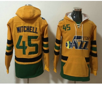 Men's Utah Jazz #45 Donovan Mitchell NEW Yellow Pocket Stitched NBA Pullover Hoodie