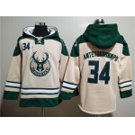 Men's Milwaukee Bucks #34 Giannis Antetokounmpo Cream Hoodie