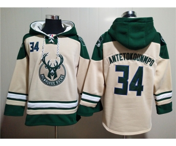 Men's Milwaukee Bucks #34 Giannis Antetokounmpo Cream Hoodie