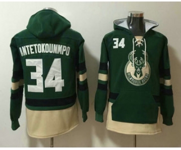 Men's Milwaukee Bucks #34 Giannis Antetokounmpo Green Pocket Stitched NBA Pullover Hoodie