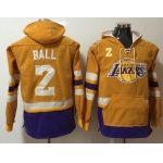 Lakers #2 Lonzo Ball Gold Name & Number Pullover NBA Hoodie