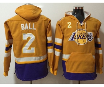 Lakers #2 Lonzo Ball Gold Name & Number Pullover NBA Hoodie