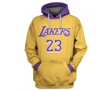 Lakers 23 Lebron James Gold All Stitched Hooded Sweatshirt