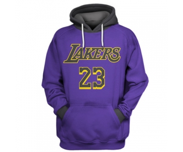 Lakers 23 Lebron James Purple All Stitched Hooded Sweatshirt