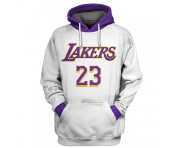 Lakers 23 Lebron James White All Stitched Hooded Sweatshirt