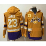 Men's Los Angeles Lakers #23 LeBron James Yellow Pocket Stitched NBA Pullover Hoodie