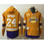 Men's Los Angeles Lakers #24 Kobe Bryant NEW Yellow Pocket Stitched NBA Pullover Hoodie