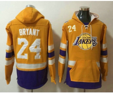 Men's Los Angeles Lakers #24 Kobe Bryant NEW Yellow Pocket Stitched NBA Pullover Hoodie