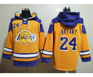 Men's Los Angeles Lakers #24 Kobe Bryant Yellow Lace-Up Pullover Hoodie