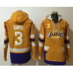 Men's Los Angeles Lakers #3 Anthony Davis NEW Yellow Pocket Stitched NBA Pullover Hoodie