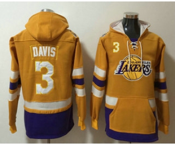 Men's Los Angeles Lakers #3 Anthony Davis NEW Yellow Pocket Stitched NBA Pullover Hoodie