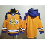 Men's Los Angeles Lakers Blank Yellow Lace-Up Pullover Hoodie