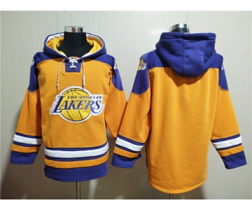 Men's Los Angeles Lakers Blank Yellow Lace-Up Pullover Hoodie