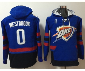 Thunder #0 Russell Westbrook Blue Name & Number Pullover NBA Hoodie