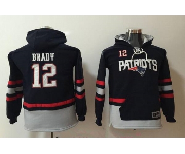 Youth New England Patriots #12 Tom Brady NEW Navy Blue Pocket Stitched NFL Pullover Hoodie