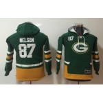 Youth Green Bay Packers #87 Jordy Nelson NEW Green Pocket Stitched NFL Pullover Hoodie