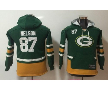 Youth Green Bay Packers #87 Jordy Nelson NEW Green Pocket Stitched NFL Pullover Hoodie