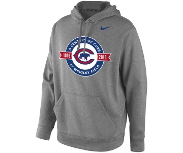 Chicago Cubs Grey A Century of Cubs at Wrigley Patch Men's Pullover Hoodie
