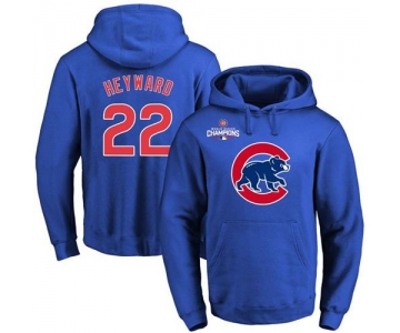 Cubs #22 Jason Heyward Blue 2016 World Series Champions Primary Logo Pullover MLB Hoodie