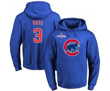 Cubs #3 David Ross Blue 2016 World Series Champions Primary Logo Pullover MLB Hoodie