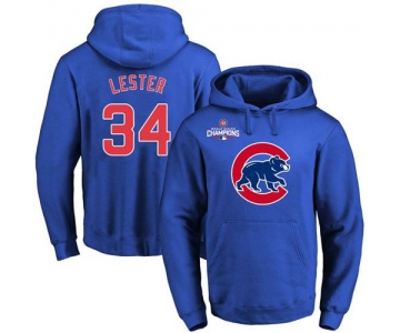 Cubs #34 Jon Lester Blue 2016 World Series Champions Primary Logo Pullover MLB Hoodie