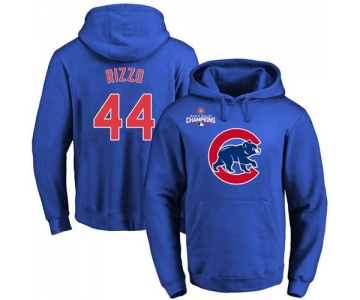 Cubs #44 Anthony Rizzo Blue 2016 World Series Champions Primary Logo Pullover MLB Hoodie