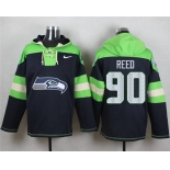 Nike Seahawks #90 Jarran Reed Navy Blue Player Pullover NFL Hoodie