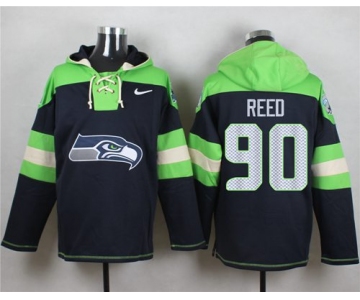 Nike Seahawks #90 Jarran Reed Navy Blue Player Pullover NFL Hoodie