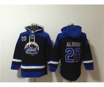 Men's New York Mets #20 Pete Alonso Black Blue Ageless Must-Have Lace-Up Pullover Hoodie
