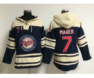 Men's Minnesota Twins #7 Joe Mauer Alternate Navy Blue MLB Hoodie