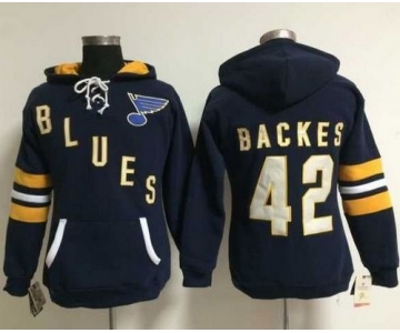 St. Louis Blues #42 David Backes Navy Blue Women's Old Time Heidi NHL Hoodie