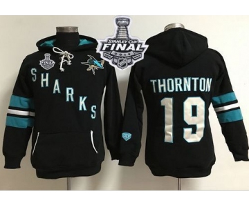 San Jose Sharks #19 Joe Thornton Black 2016 Stanley Cup Final Patch Women's Old Time Heidi Hoodie NHL Hoodie