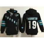San Jose Sharks #19 Joe Thornton Black Women's Old Time Heidi Hoodie NHL Hoodie