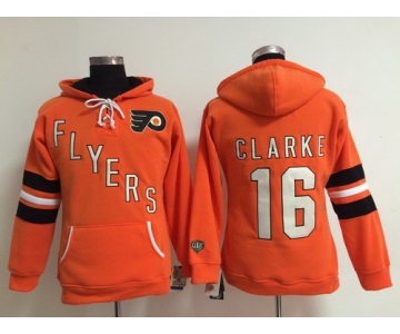 Old Time Hockey Philadelphia Flyers #16 Bobby Clarke Orange Womens Hoodie