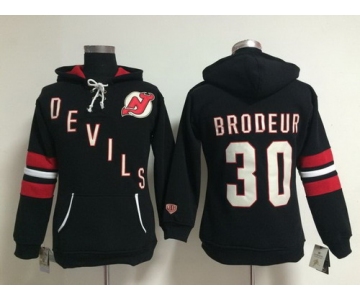 Old Time Hockey New Jersey Devils #30 Martin Brodeur Black Womens Hoodie