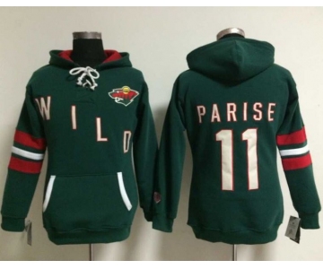 Minnesota Wild #11 Zach Parise Green Women's Old Time Heidi NHL Hoodie