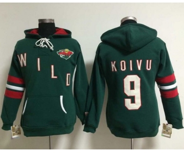 Minnesota Wild #9 Mikko Koivu Green Women's Old Time Heidi NHL Hoodie