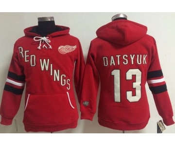 Detroit Red Wings #13 Pavel Datsyuk Red Women's Old Time Heidi NHL Hoodie