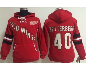 Detroit Red Wings #40 Henrik Zetterberg Red Women's Old Time Heidi NHL Hoodie
