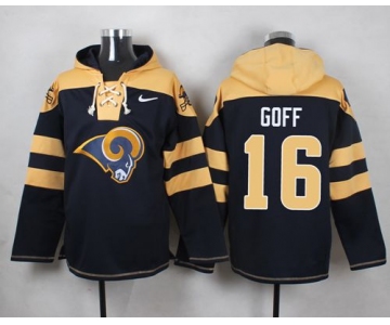 Nike Rams #16 Jared Goff Navy Blue Player Pullover Hoodie