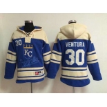 Men's Kansas City Royals #30 Yordano Ventura Blue Hoodie