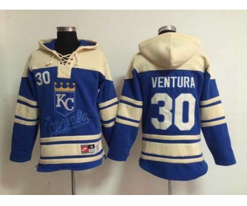 Men's Kansas City Royals #30 Yordano Ventura Blue Hoodie
