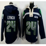 Men's Seattle Seahawks #24 Marshawn Lynch Navy Blue Team Color 2015 NFL Hoody