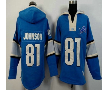 Men's Detroit Lions #81 Calvin Johnson Light Blue Team Color 2015 NFL Hoody