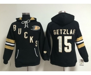 Old Time Hockey Anaheim Ducks #15 Ryan Getzlaf Black Womens Hoodie