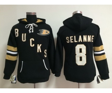 Old Time Hockey Anaheim Ducks #8 Teemu Selanne Black Womens Hoodie