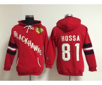 Old Time Hockey Chicago Blackhawks #81 Marian Hossa Red Womens Hoodie